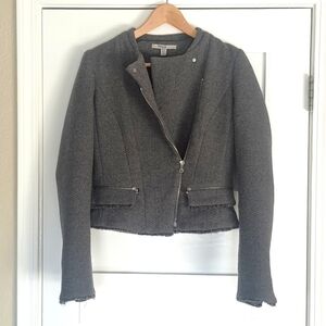 Zara Trafaluc Outerwear Jacket Womens M Gray Moto Fringe Knit